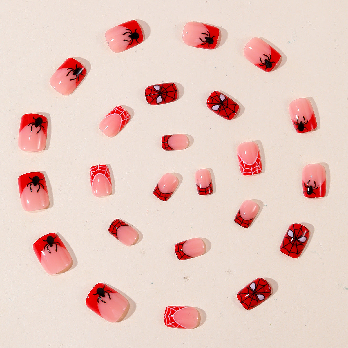 24pcs/Set Red Spider Web French Press On Nails
