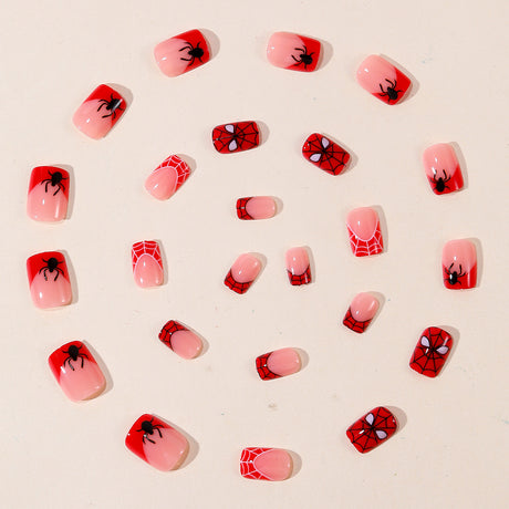 24pcs/Set Red Spider Web French Press On Nails