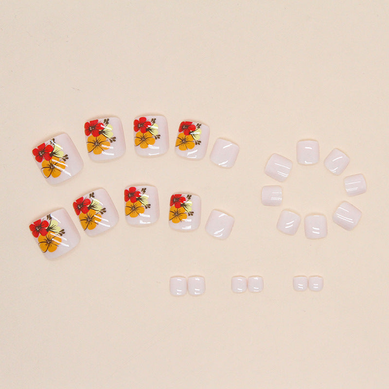 24pcs/Set Colorful Summer Floral Press On Toe Nails