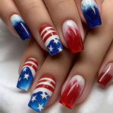 24pcs/Set Red White Blue Ombre Stars Press-On Nails