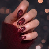 24pcs/Set Burgundy Rose Cat Eye Press On Nails