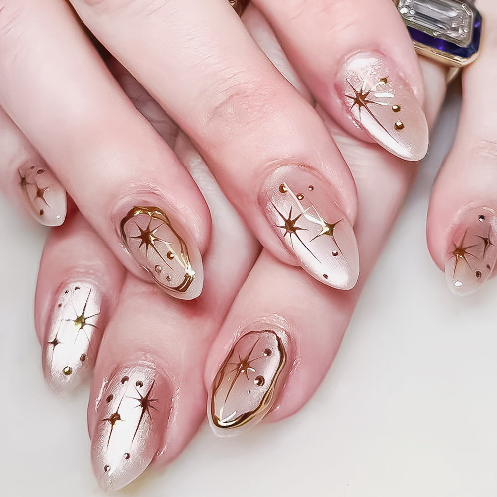 24pcs/Set Cat Eye Golden Star Press-On Nails
