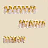 24pcs/Set 3D Embossed Gold Foil Floral French Press-On Nails