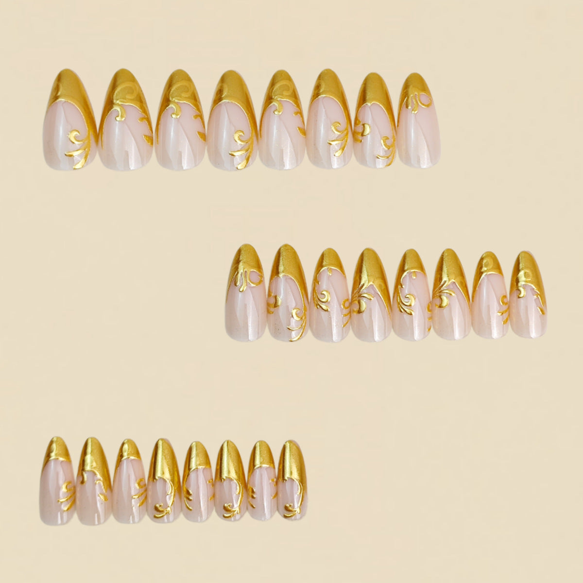 24pcs/Set 3D Embossed Gold Foil Floral French Press-On Nails