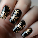 24pcs/Set Black & Gold Snowflakes Press-On Nails
