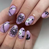 24pcs/Set Purple Heart Spiderweb Cute Ghosts Press On Nails