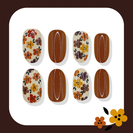 24pcs/Set Brown Floral Press On Nails