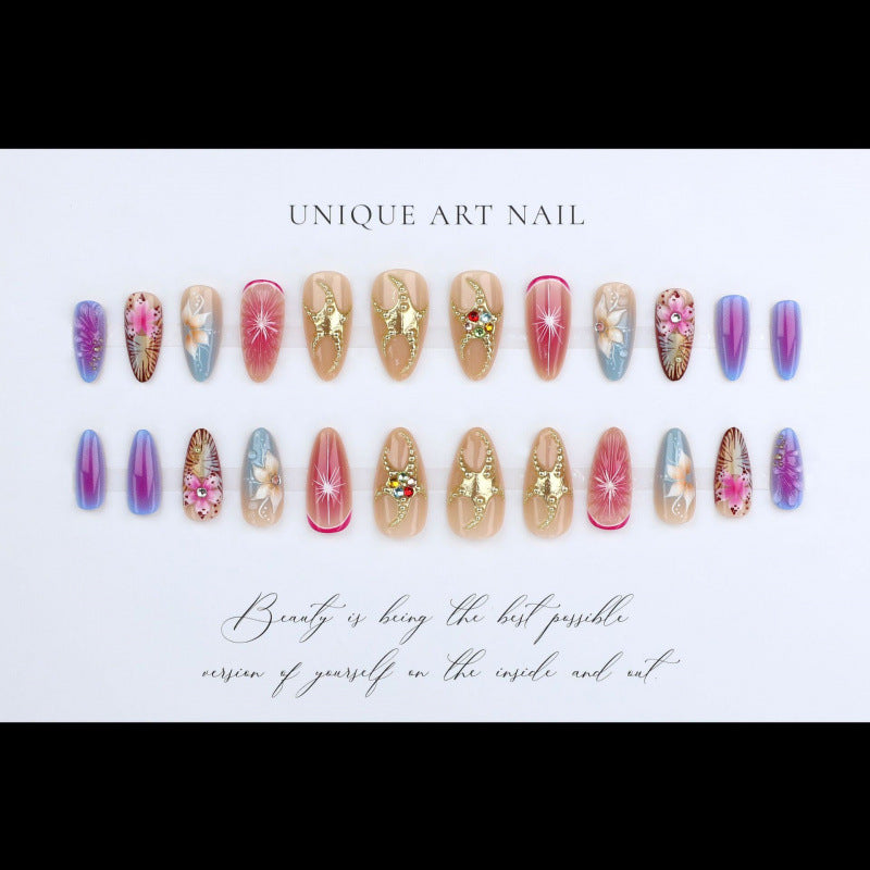 24pcs/Set Rose Pink Ombre 3D Flower Press-On Nails