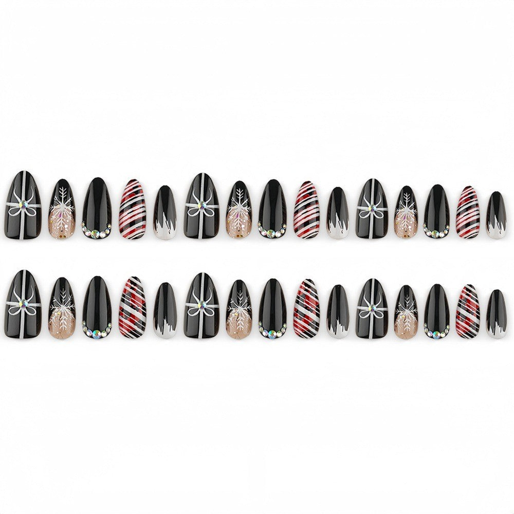 24pcs/Set Bow & Snowflake Stripes Press-On Nails