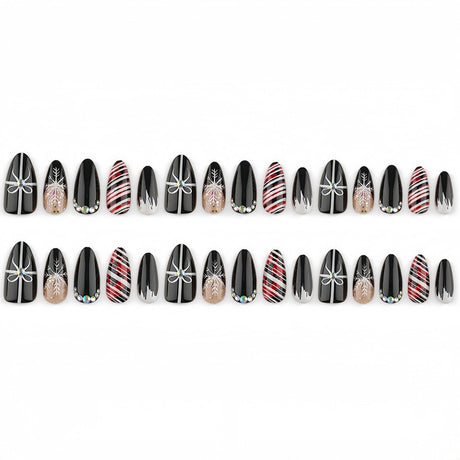 24pcs/Set Bow & Snowflake Stripes Press-On Nails