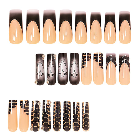 24pcs/Set Black French Heart Tortoiseshell Press On Nails