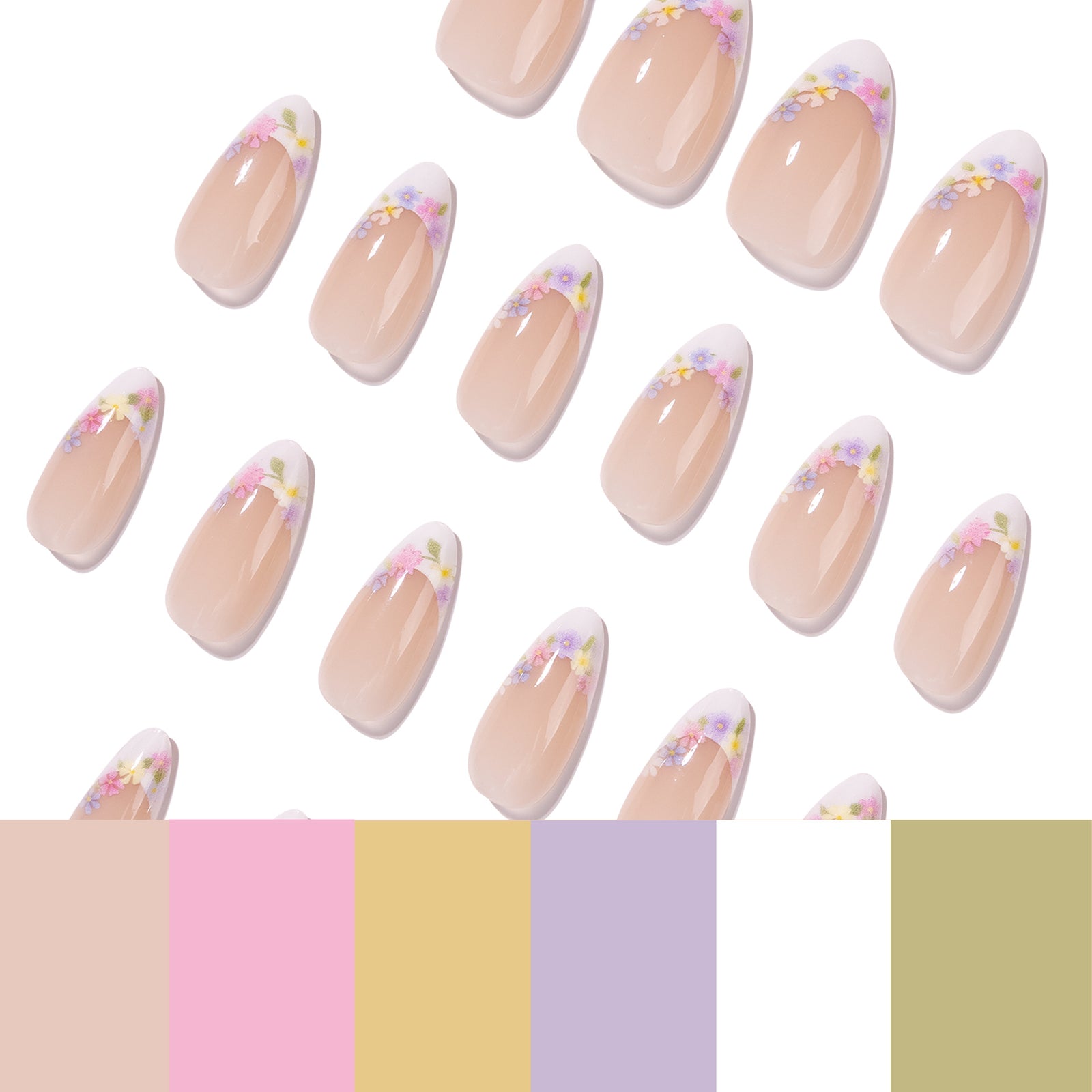 24pcs/Set Colorful Floral French Tipss Press-On Nails