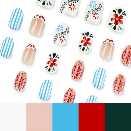 24pcs/Set Fresh Floral French Press On Nails