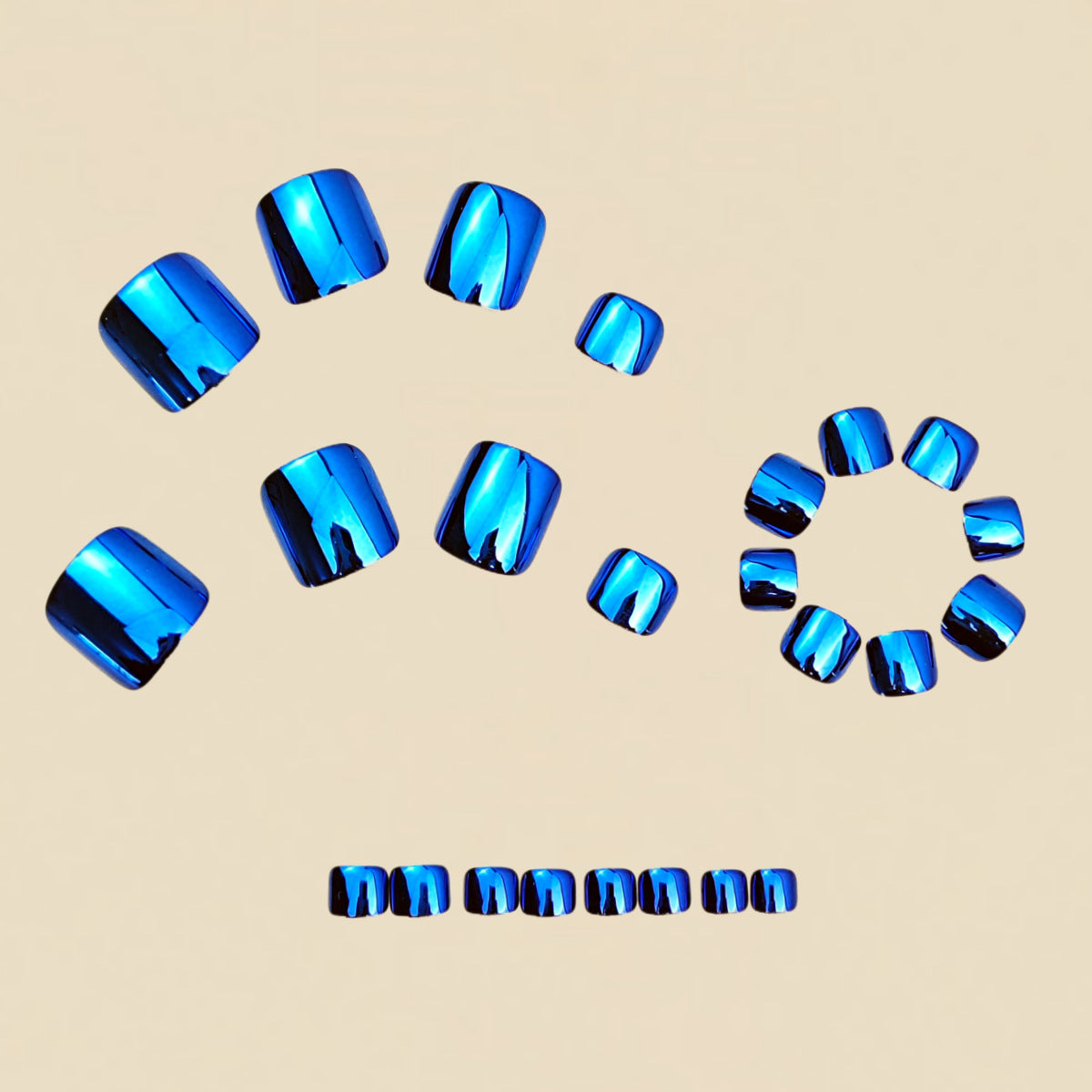 24pcs/Set Deep Sea Blue Chrome Press-On Nails