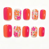 24pcs/Set Orange & Pink Floral Press-On Nails
