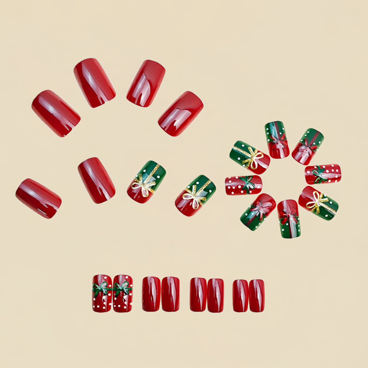 24pcs/Set Red Square Gift Box Press On Nails