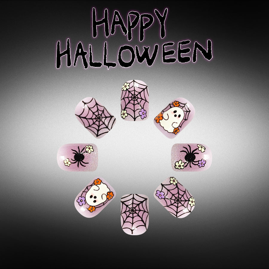 24pcs/Set Purple Ombre Spider Web Floral Press-On Nails