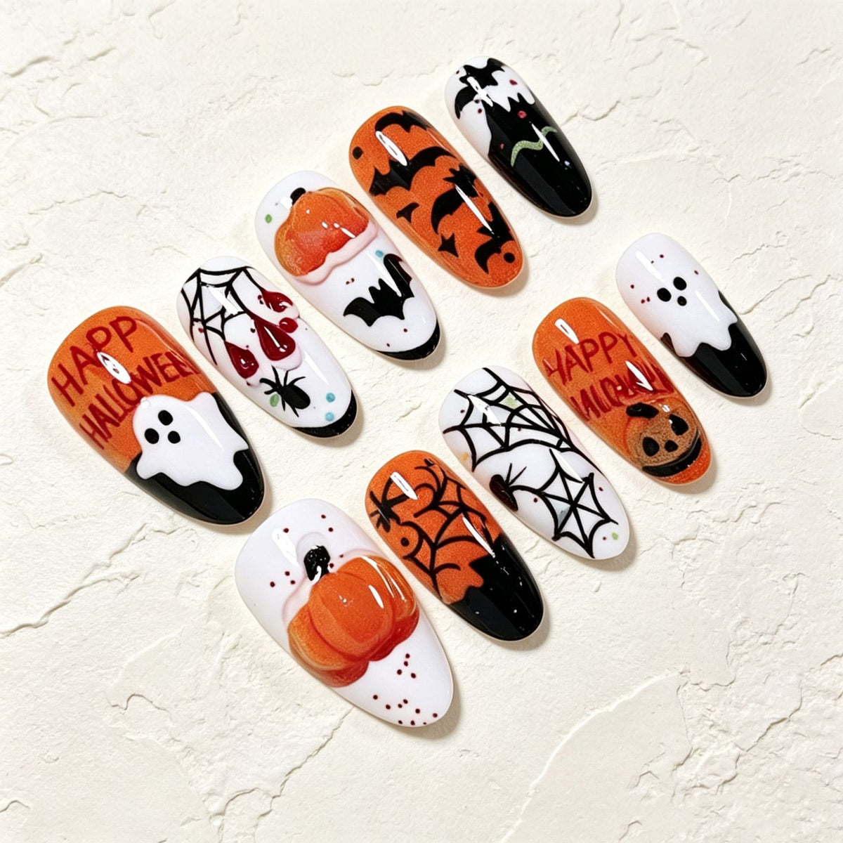 30pcs/Set Pumpkin Ghost Spiderweb & Bats Press-On Nails