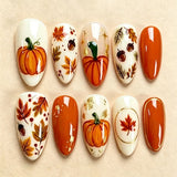 30pcs/Set Gold Foil Pumpkin Press On Nails