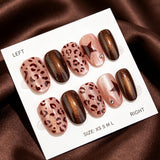 30pcs/Set Brown Leopard Print Cat Eye Press-On Nails