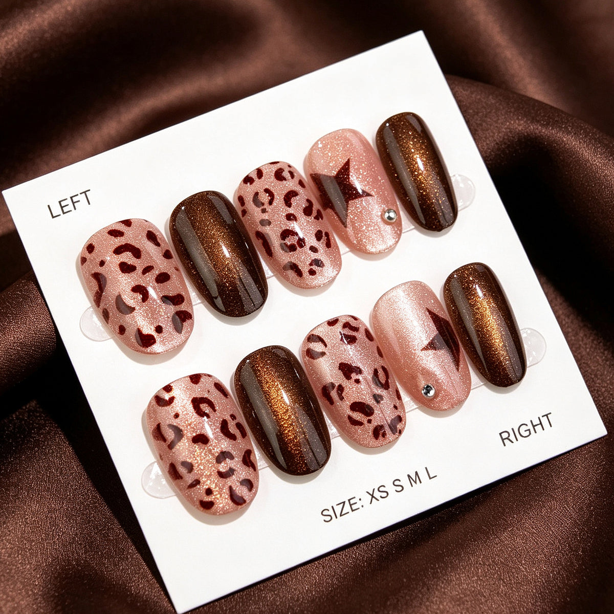 30pcs/Set Brown Leopard Print Cat Eye Press-On Nails