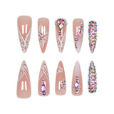24pcs/Set 3D Floral Colorful Rhinestones Press On Nails