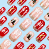 24pcs/Set Gold French Snowflakes Press On Nails