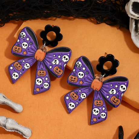Black Bow Hollow Flower Drop Earrings