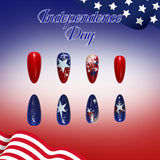 24pcs/Set Red and Blue Color-Block Glitter Stars Press-On Nails
