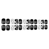 24pcs/Set lack & White Polka Dot Hearts Press On Nails