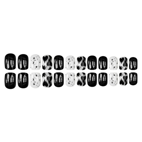 24pcs/Set lack & White Polka Dot Hearts Press On Nails