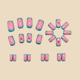 24pcs/Set Pink and Green Color-Block French Tips with 3D Flowers Press-On Nails