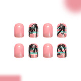 24pcs/Set Glitter Beach Stripes & Palm Trees Press-On Nails