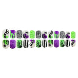24pcs/Set Green & Purple Spiderweb Spiral Stripes Press On Nails