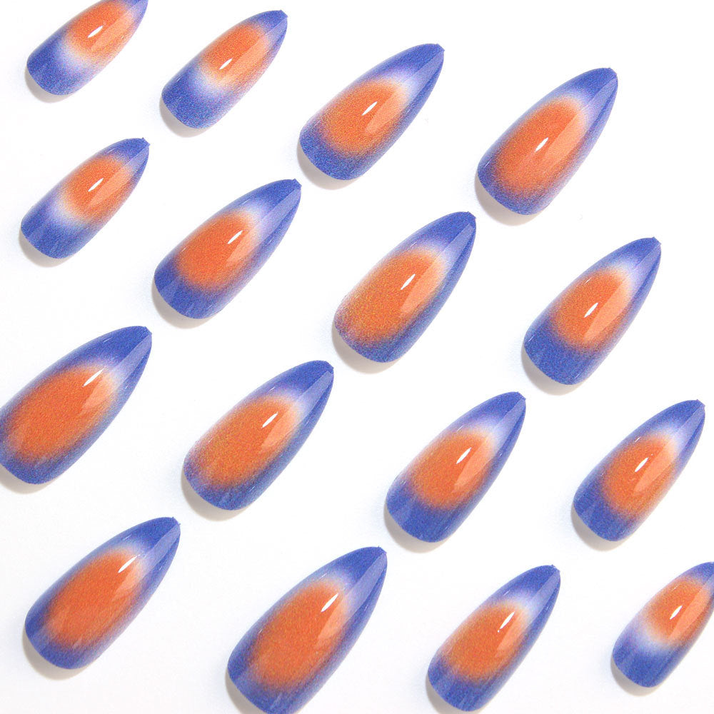 24pcs/Set Blue & Orange Color-Block Gradient Press On Nails