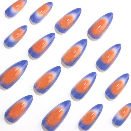 24pcs/Set Blue & Orange Color-Block Gradient Press On Nails