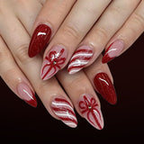 24pcs/Set Red & White Stripe French Tips Press On Nails