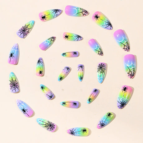 24pcs/Set Colorful Gradient Spider Web Press-On Nails