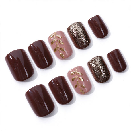 24pcs/Set Gradient Gold Foil Branches Press-On Nails