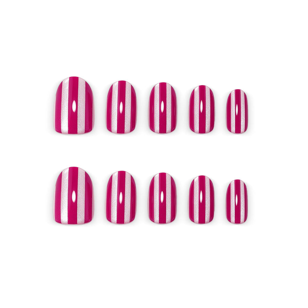 24pcs/Set Raspberry Red Striped Cat Eye Press-On Nails