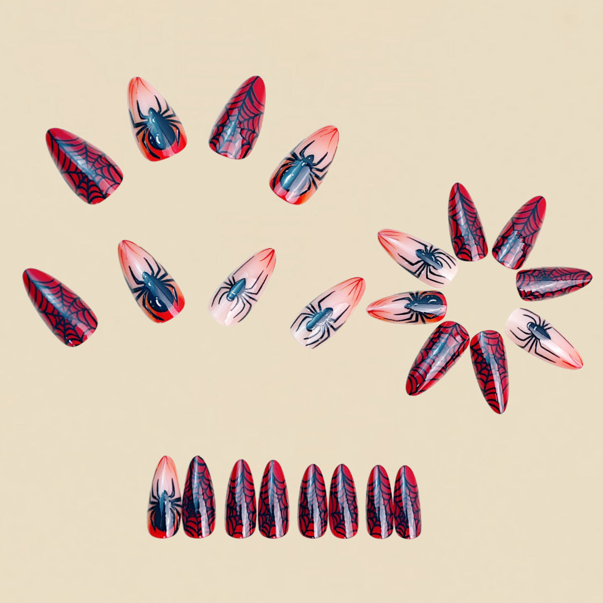 24pcs/Set Red Ombre Spider Press On Nails