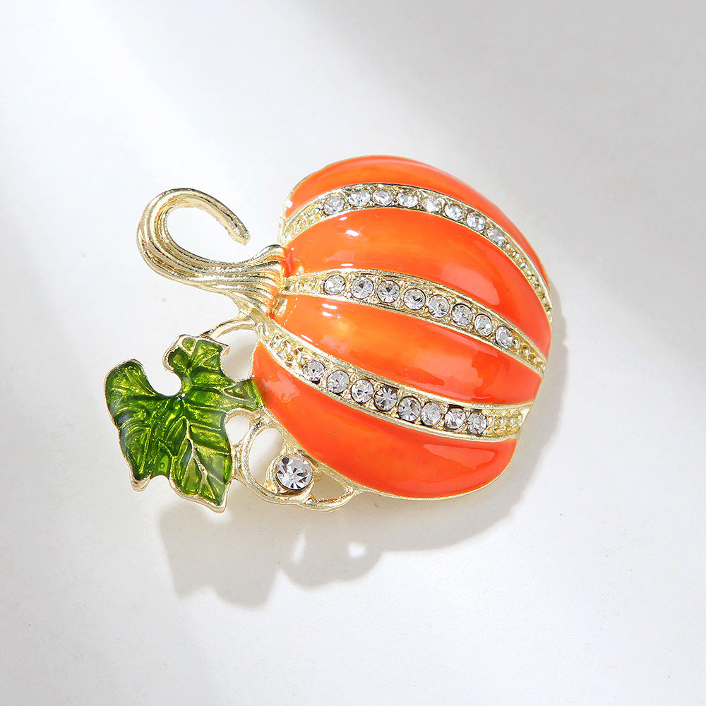 Halloween Rhinestone Pumpkin Brooch