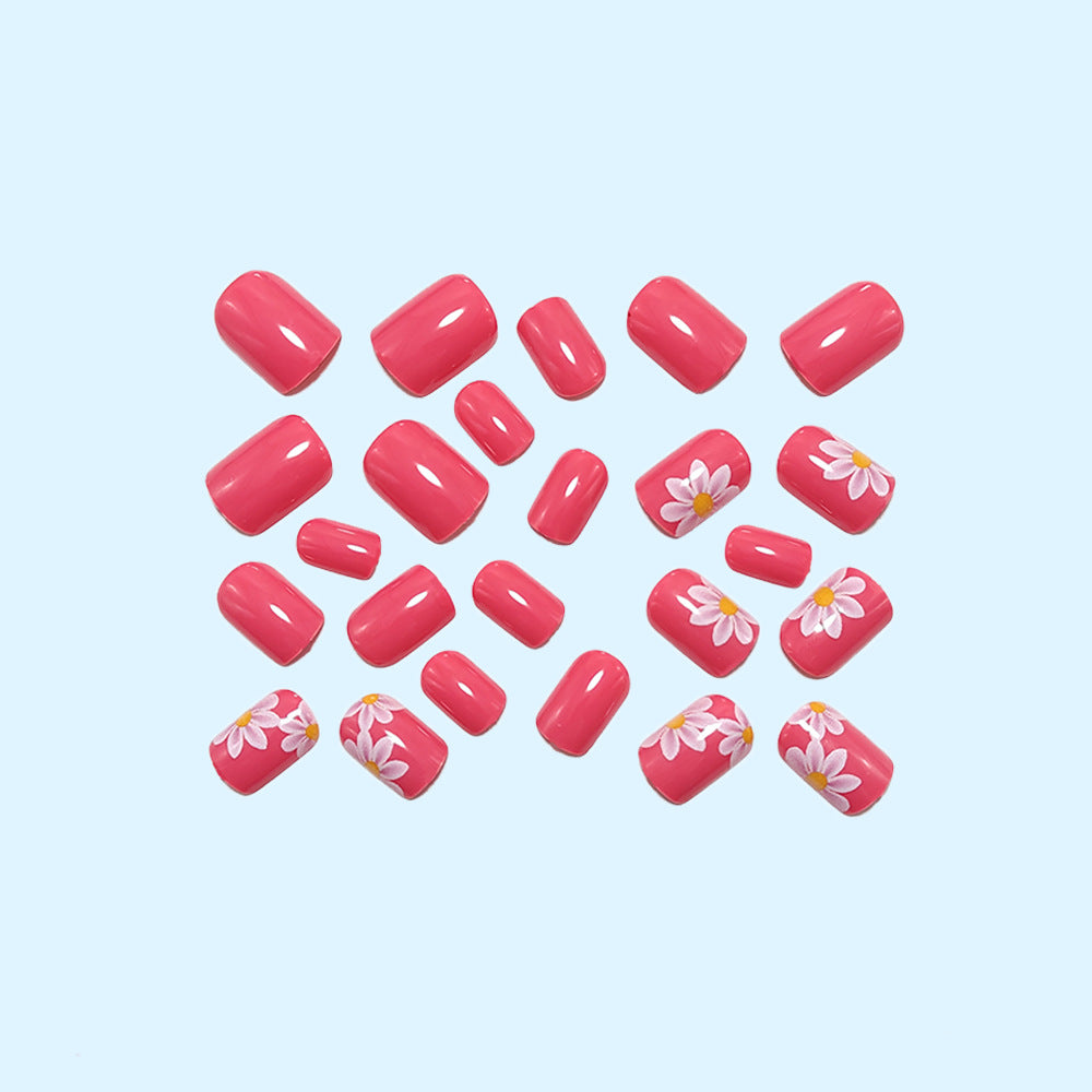 24pcs/Set Fuchsia Daisy Press-On Nails