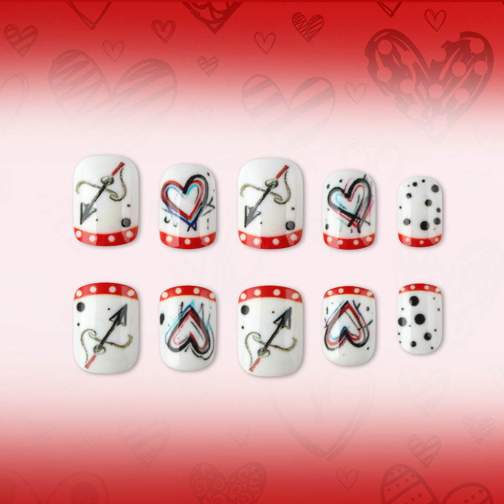 24pcs/Set Heart Doodles & Polka Dots Press-On Nails