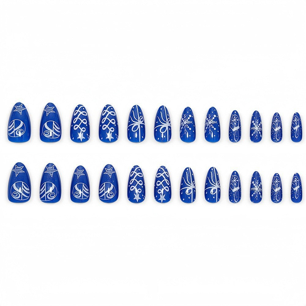 24pcs/Set Royal Blue Cat Eye Snowflakes Press On Nails