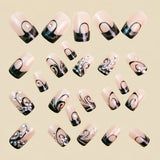 24pcs/Set Rhinestone French Floral Press-On Nails