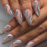 24pcs/Set Black & White Stripes and Polka DotsPress-On Nails