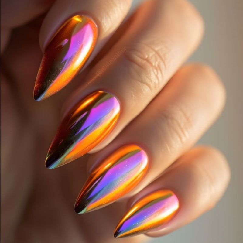 24pcs/Set Orange Chrome Press On Nails