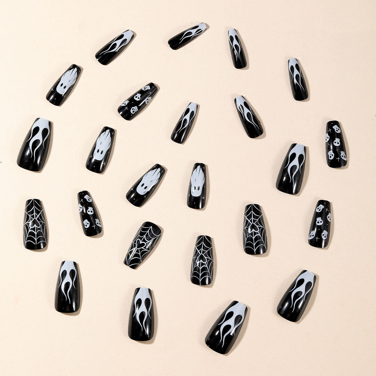 24pcs/Set Black Spider Web Ghost Press On Nails