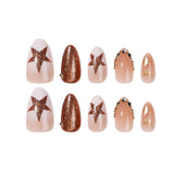24pcs/Set French Tip with Rhinestone Stars Press-On Nails